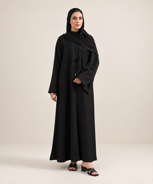 Black Regular Abaya Set in soft Nida with matching hijab, side view